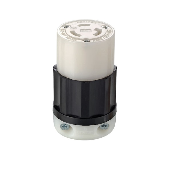 Locking Connector, L10-20R, 20 A, 125/250V AC, Single Phase, 3 Pole, Screw Terminals, Black, White